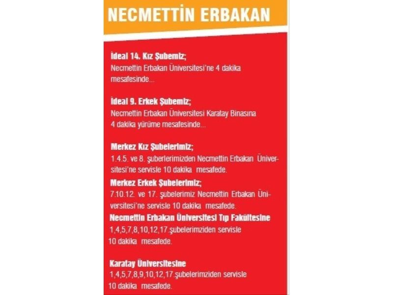 Konya Şubelerimizden Necmettin Erbakan Üniversitesine Ulaşım