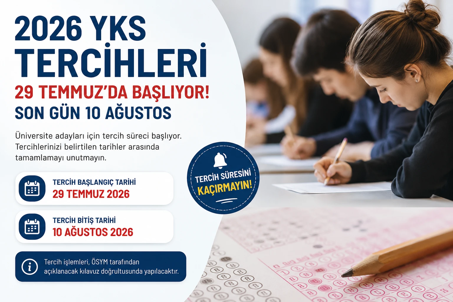 2026 YKS Tercihleri 29 Temmuz'da Başlıyor: Son Gün 10 Ağustos